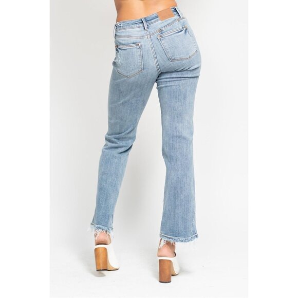 Women’s Mid Rise Dad Jeans with Cell Phone Pocket Blue Relaxed Fit - Picture 3 of 9